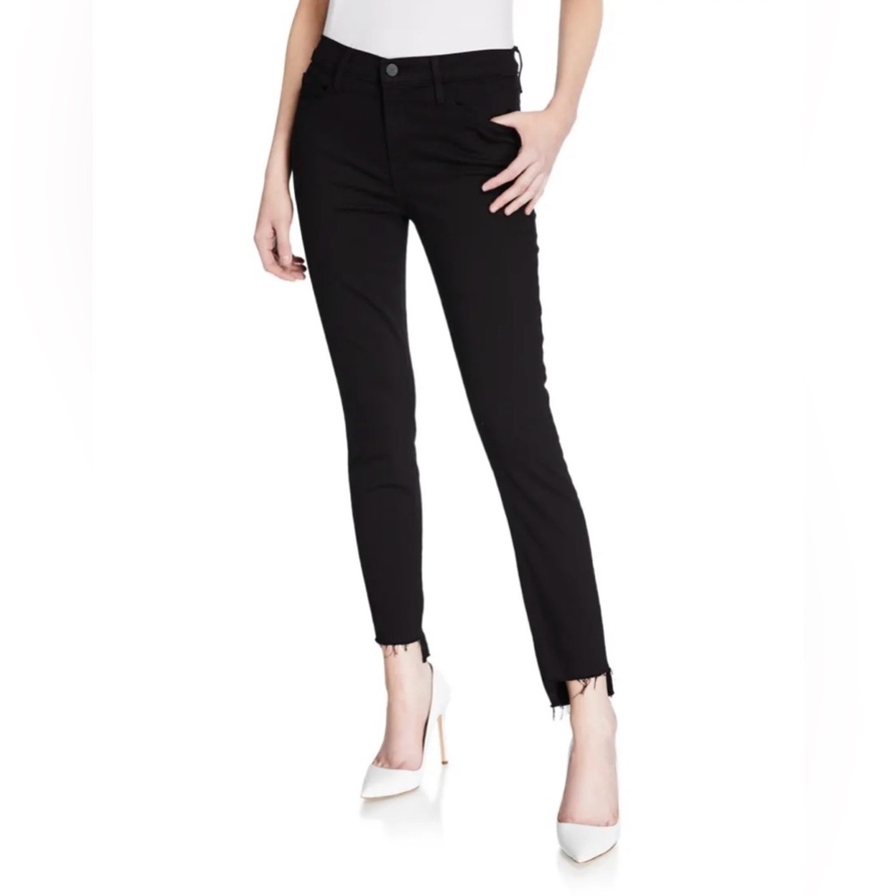 Frame Le Skinny de Jeanne Raw Stagger Hem Black Jeans 30